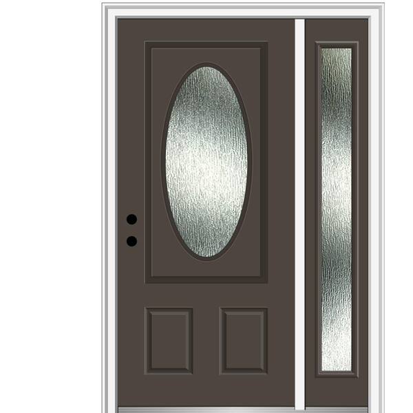 MMI Door 48 in. x 80 in. Right-Hand Inswing Rain Glass Brown Fiberglass Prehung Front Door on 6-9/16 in. Frame