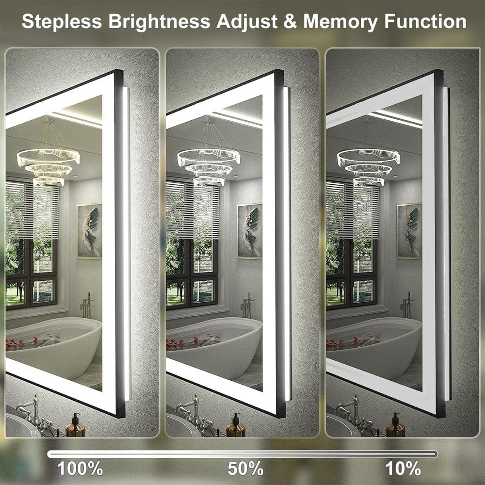 Matte Black LED Lighted Anti-Fog Tempered Glass Vanity Mirror, 60" x 28"