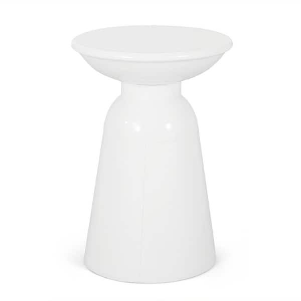 White Round Iron 20.75 in. H Outdoor Side Tables for Patio, Garden, Backyard