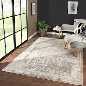 Chesta Grey 2 ft. x 3 ft. Floral/Botanical Classic/Traditional Luxelon Blend Area Rug