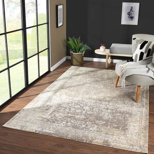 Chesta Grey 5 ft. x 8 ft. Floral/Botanical Classic/Traditional Luxelon Blend Area Rug