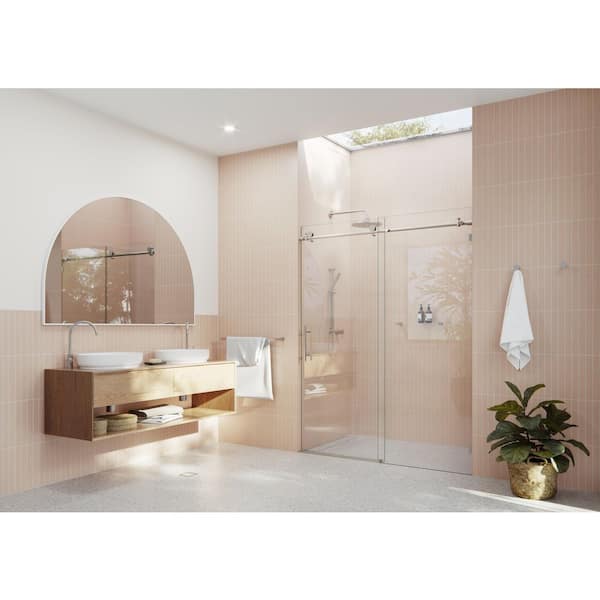 60 in. x 78 in. Frameless Sliding Shower Door in Brushed Nickel