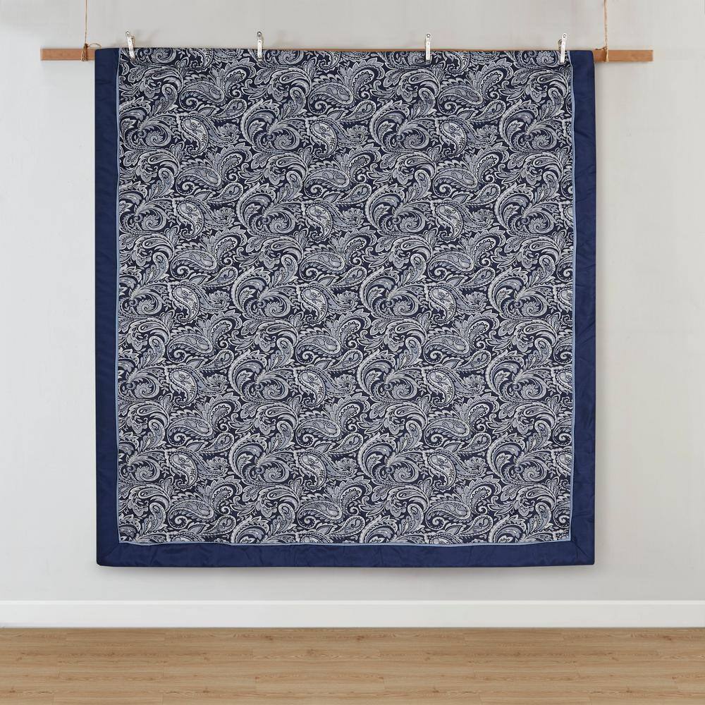 Navy Jacquard Cotton Queen 12-Piece Bedding Set