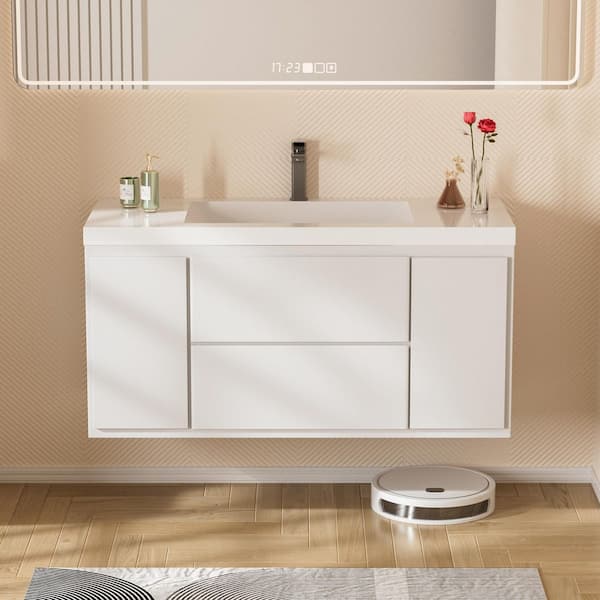 Equinox 48 in. in. W x 19-5/8 in. in. D x 22-1/2 in. in. H Floating Bath Vanity White Glossy White Ceramic Top Assembled