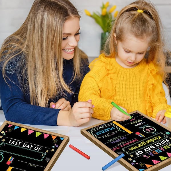 First & Last Day Of School Chalkboard Sign Set – 2 Pack, Reusable 10"x12" Photo Props For Kids