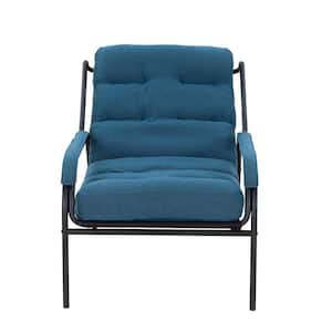 Metal Outdoor Recliner Chair with Metal Legs Moveable Turquoise Cushion