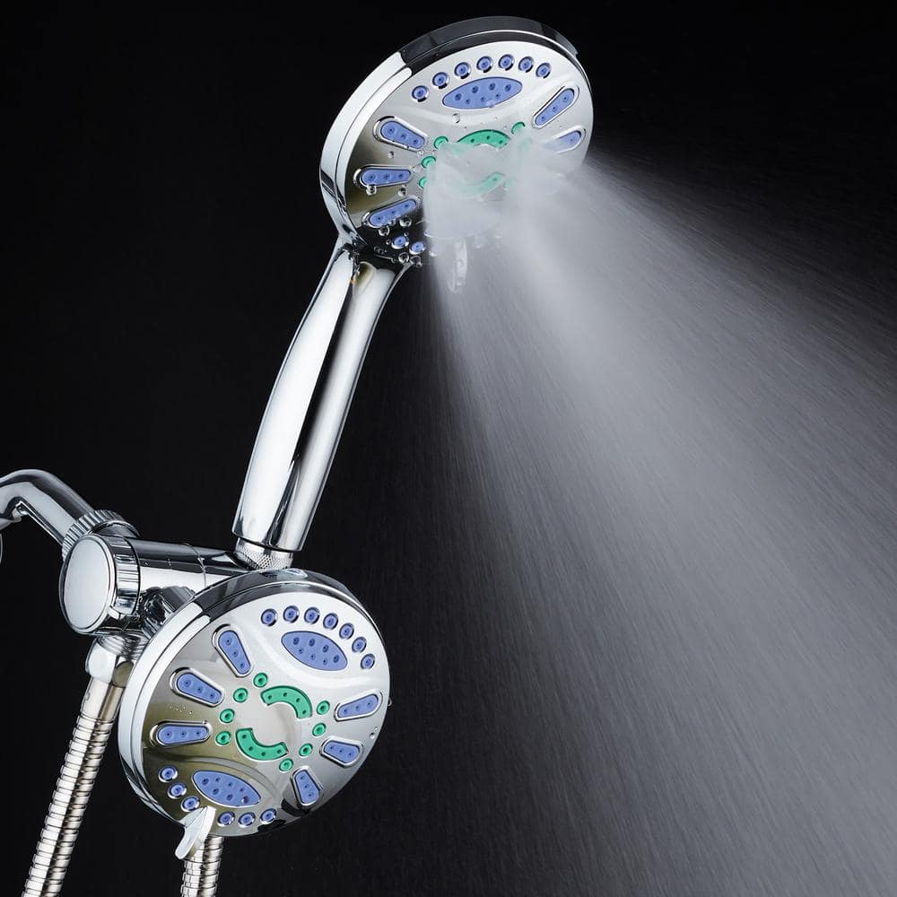Chrome Dual Shower Head with Handheld and 48 Spray Settings