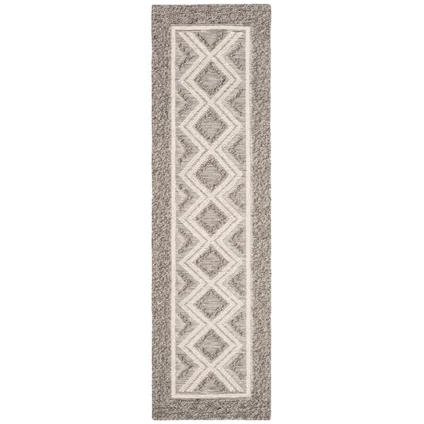 SAFAVIEH Vermont Gray/Ivory 2 ft. x 14 ft. Border Geometric Runner Rug
