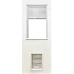 31-3/4 in. x 79 in. Clear Half Lite Mini-Blind White Primed Fiberglass Front Door Slab with Extra Large Pet Door