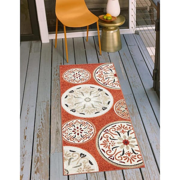 Outdoor Modern Terracotta 2 ft. x 6 ft. 1 in. Area Rug