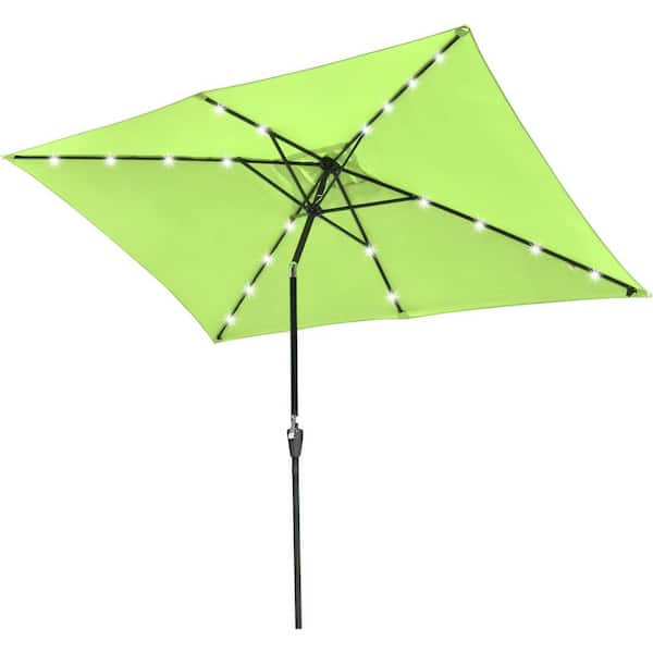 Unbranded 10 x 6.5 ft. Aluminum Pole Market Push Button Tilt Solar Powered LED Patio Umbrella in Apple Green