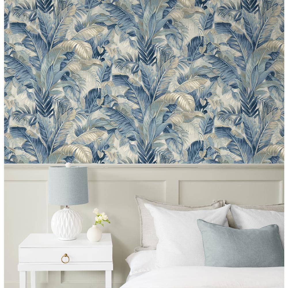 Luna Blue Tropical Palm Self-Adhesive Vinyl Wallpaper
