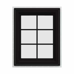 24 in. x 30 in. V-4500 Series Black FiniShield Vinyl Right-Handed Casement Window with Colonial Grids/Grilles