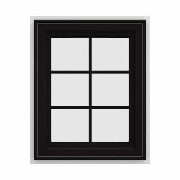 JELD-WEN 24 in. x 30 in. V-4500 Series Black FiniShield Vinyl Right-Handed Casement Window with Colonial Grids/Grilles