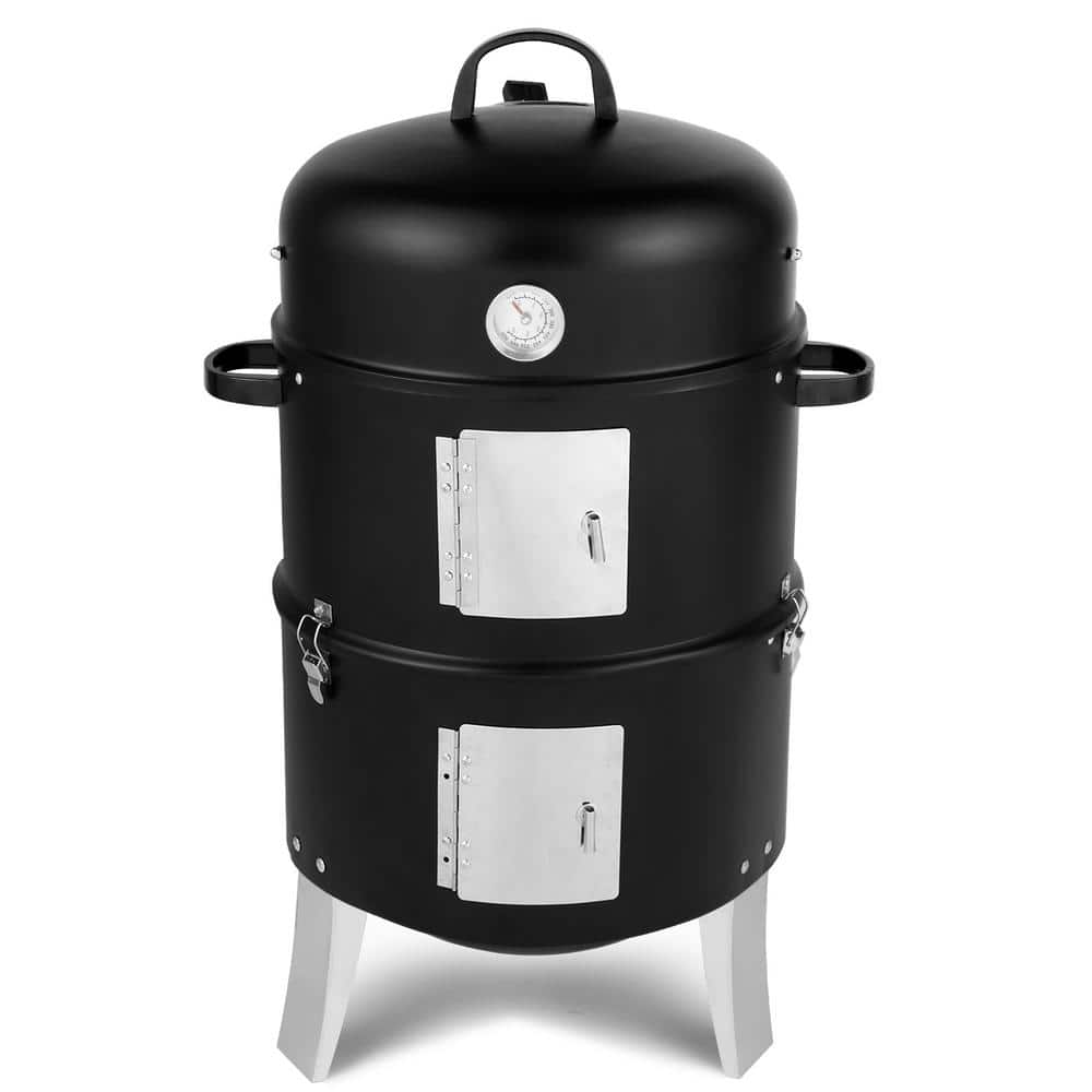 Karl home Vertical Steel Charcoal Smoker Carbon Grill in Black