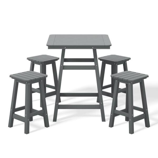 WESTIN OUTDOOR Laguna 5-Piece Fade Resistant HDPE Plastic Outdoor Patio Square Counter Height Bistro Set, Matching Barstools in Gray