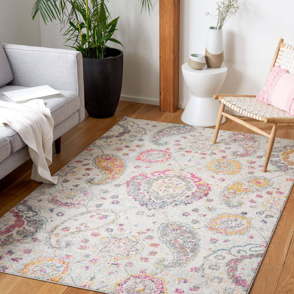 Lively Glamour Gray & Gold Paisley 9' x 12' Easy-Care Area Rug