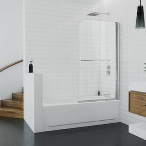 Maui 34 in. W x 58 in. H Frameless Sliding Shower Door/Enclosure Tub Door in Chrome with Clear Glass