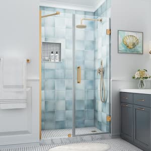 Belmore XL 52.25 - 53.25 in. W x 80 in. H Frameless Hinged Shower Door with Clear StarCast Glass in Brushed Gold