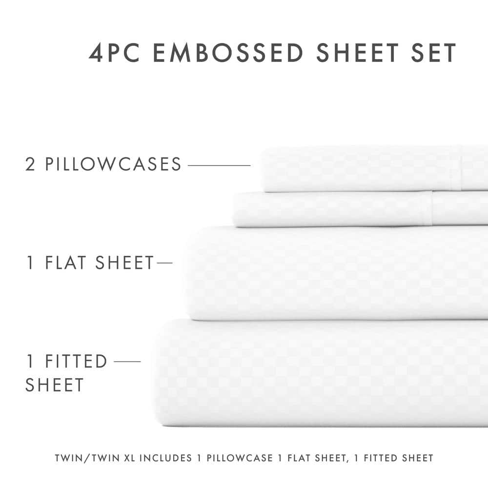 White Twin Embossed Chevron Microfiber Sheet Set