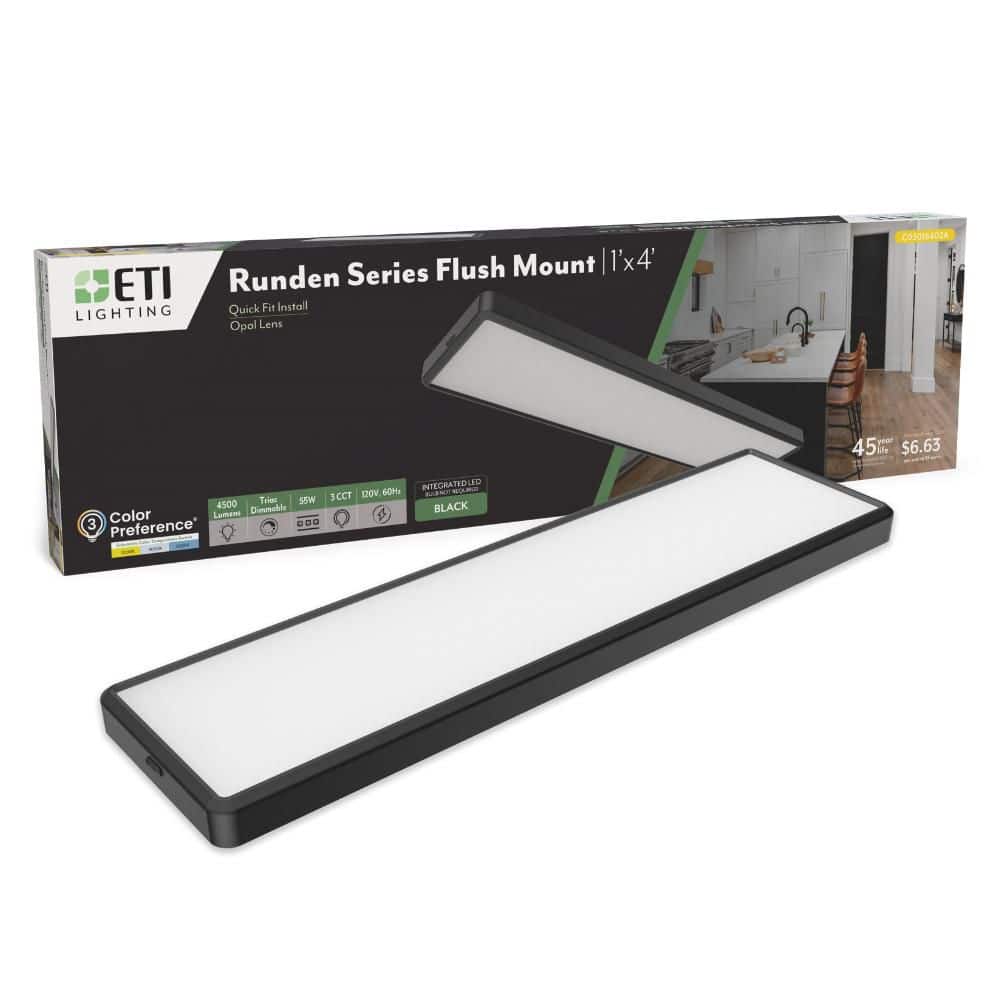 RUNDEN 4 ft. x 12 in. Black Modern LED Flush Mount Ceiling Light 4700LM 55W Adjustable CCT Easy Install Dimmable price history on PriceWatchPro