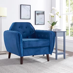 Blue, Tufted Velvet Accent Chair Comfy Mid-Century Modern Arm Sofa Chair for Bedrooms, Living Room