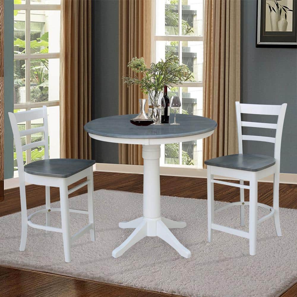 Heather Gray and White Solid Wood Counter Height Dining Set