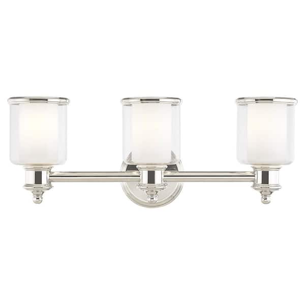 AVIANCE LIGHTING Bellington 23.5 in. 3-Light Polished Nickel Vanity Light with Clear Outer Glass and Satin Opal Inner Glass