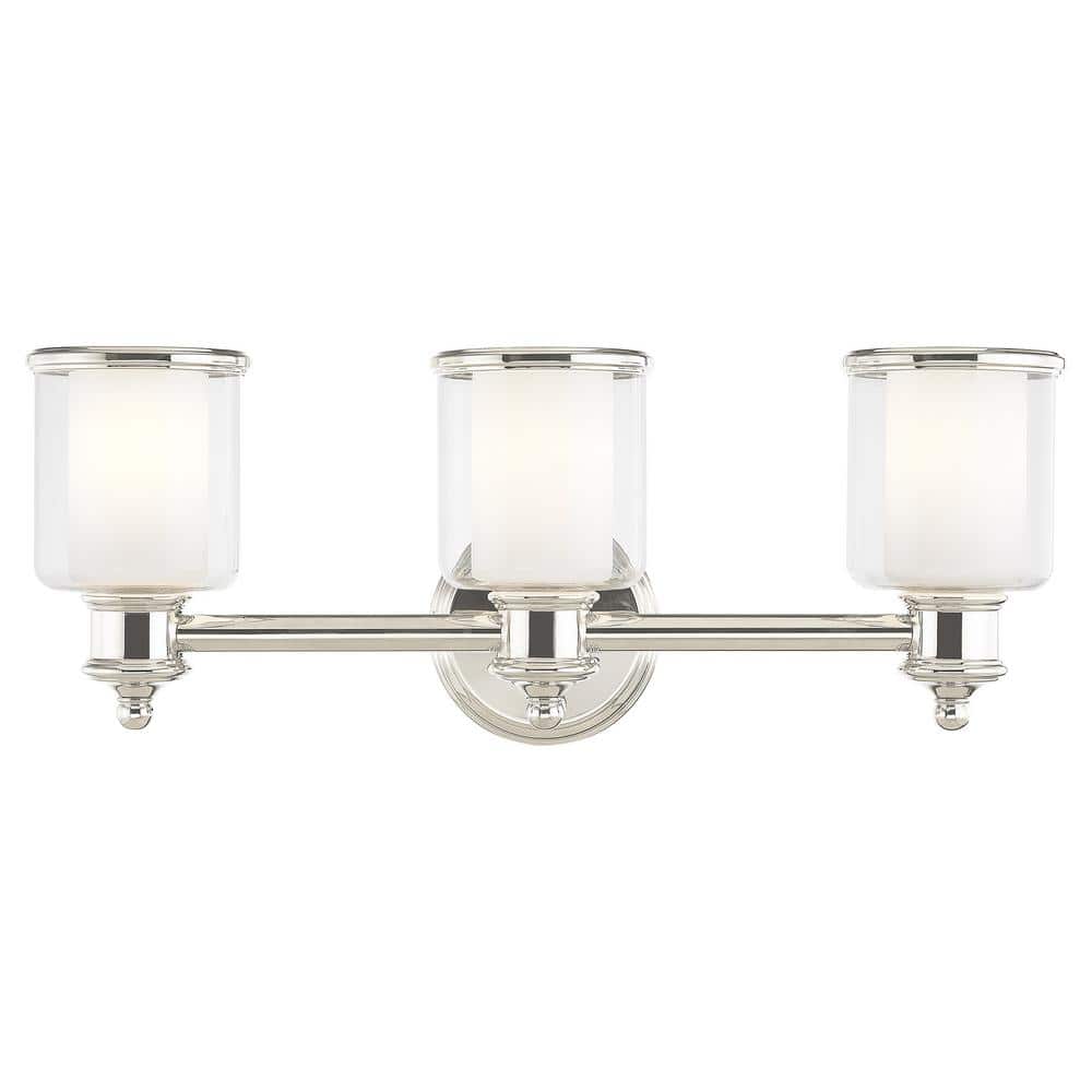 Polished Nickel 3-Light Vanity Light with Handcrafted Glass