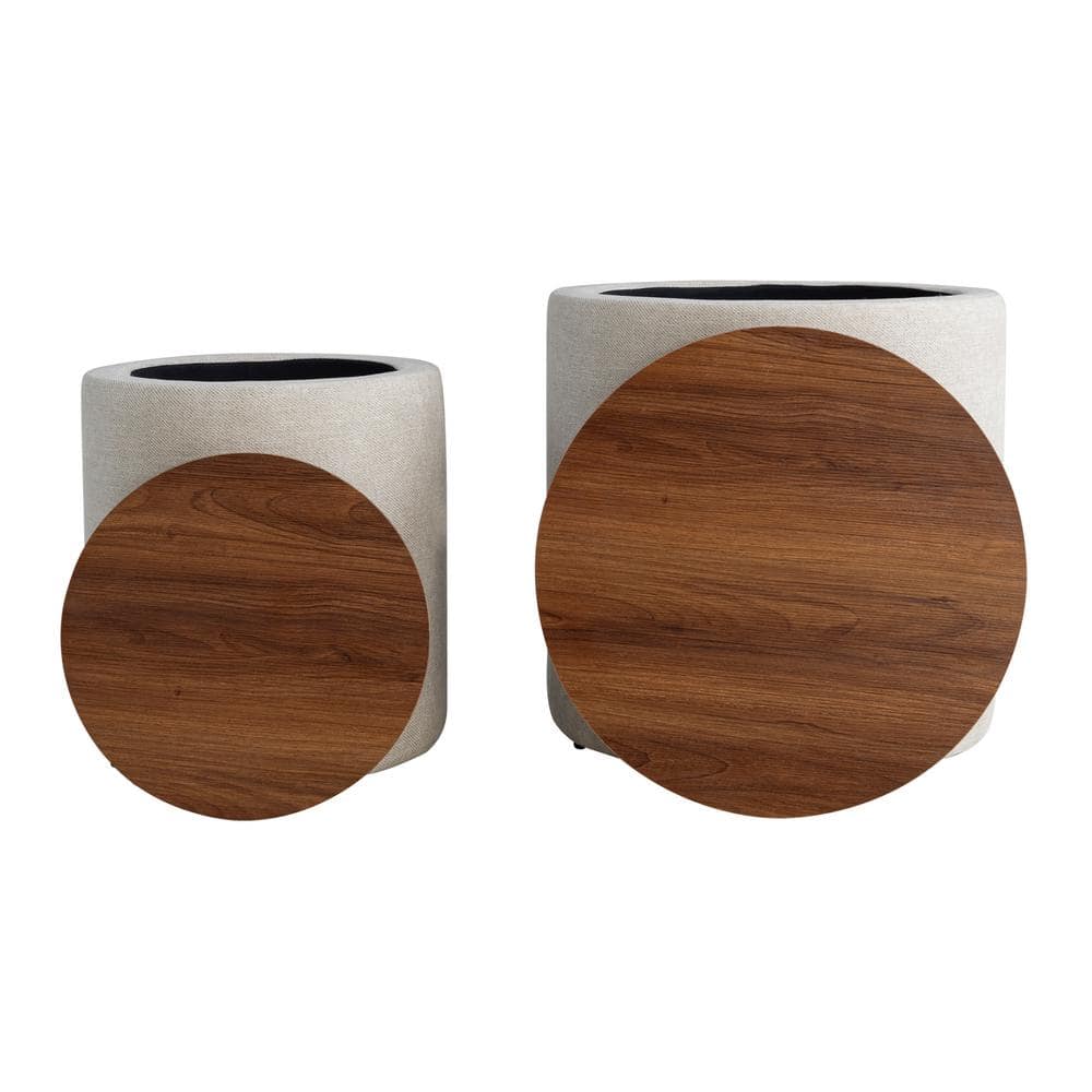 Auckland Round Linen Storage Ottoman Set with Wood Top