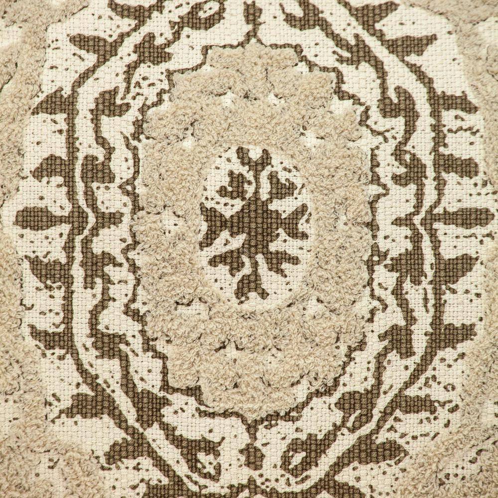 Beige Embroidered Square Cotton Throw Pillow 18" x 18"