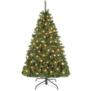 6.5 ft. Pre-Lit Christmas Tree Artificial with Warm White Lights, Green