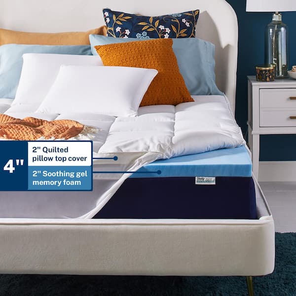 Sleep Innovations Dual Layer 4 in. California King Memory Foam Mattress Topper 2 in. Cooling Gel Memory Foam Plus 2 in. Pillow Top Cover 3073865 The Home Depot