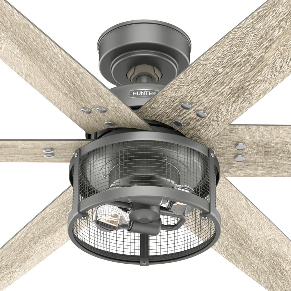 52" Matte Silver 6-Blade Ceiling Fan with LED Light and Remote