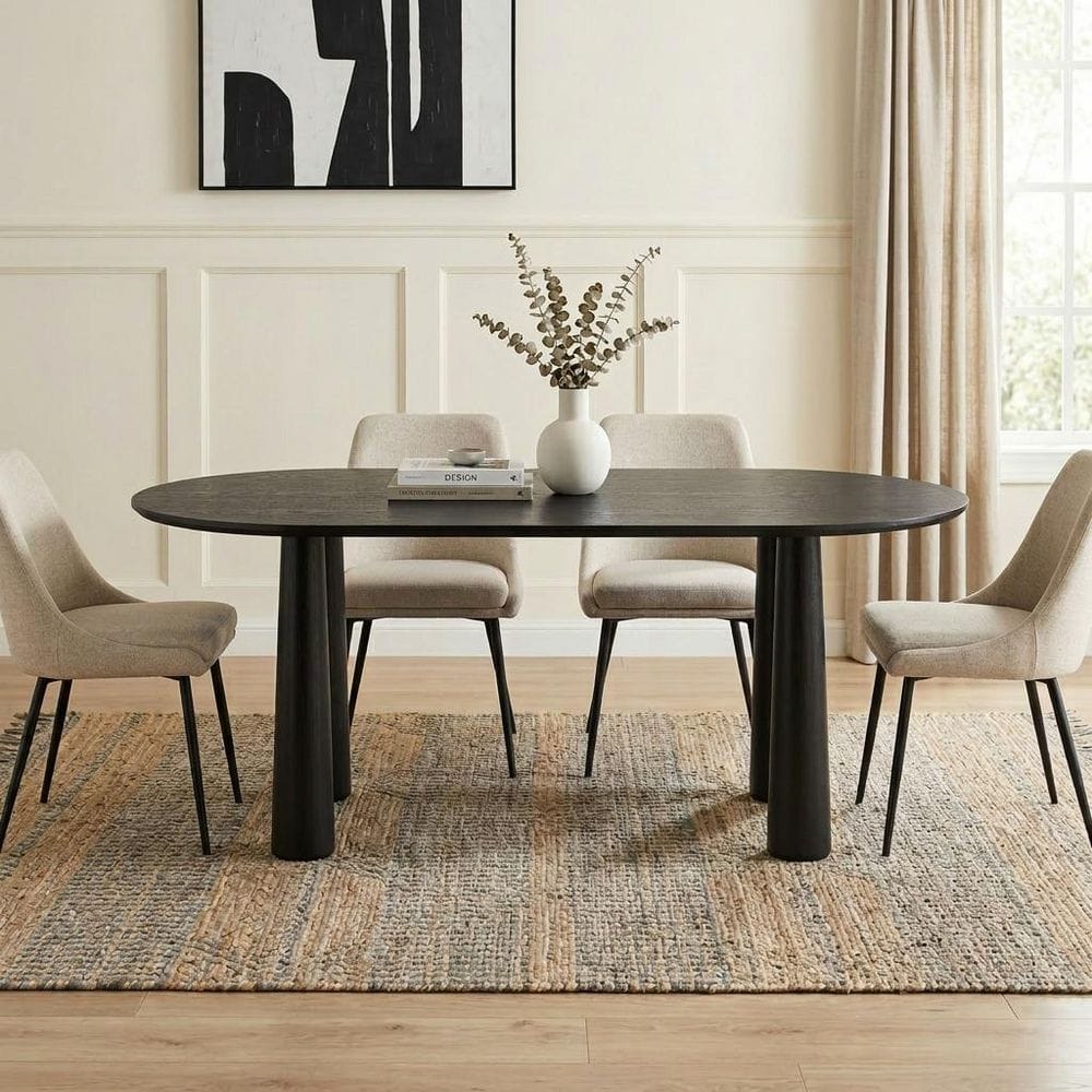 Dovelina Kathleen Black Color Wood 4 Legs Base 67 in. x 33.5 in. Oval ...