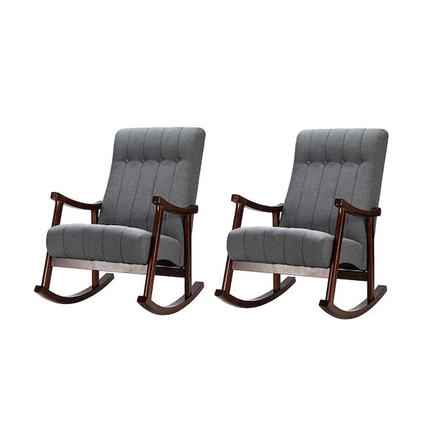 JAYDEN CREATION Fulgencio Grey Rocking Chair with Solid Wooden Base (Set of 2)