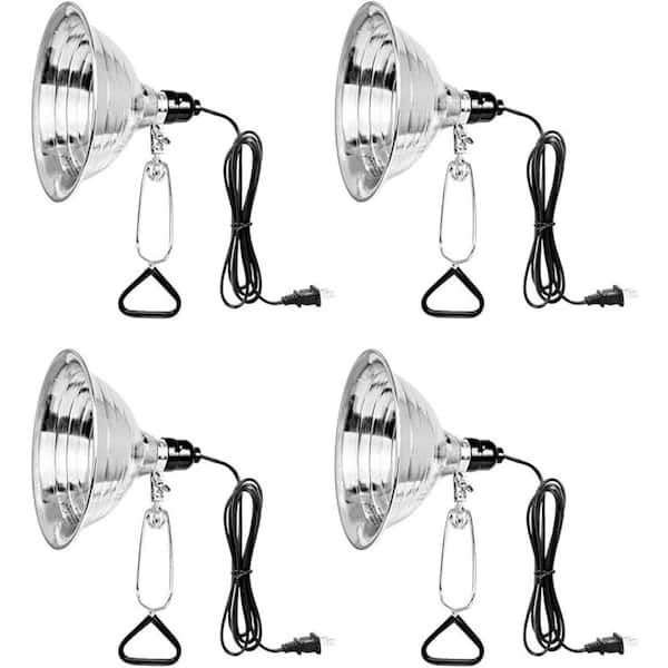 14 In. Black Plug-in Clip-on Desk Lamp, Adjustable Aluminum Reflector 150-Watt E26 Socket with No Bulbs Included, 4-Pack