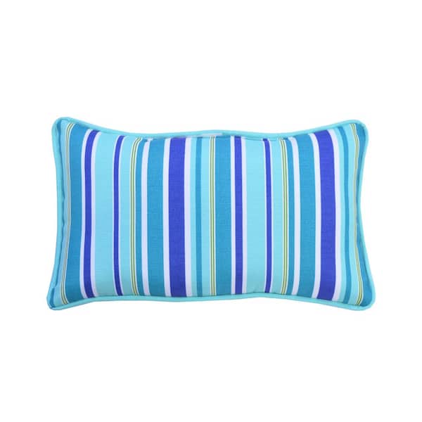 Hampton Bay 6 in. x 12 in. Seaglass Stripe Lumbar Outdoor Throw Pillow (2-Pack)
