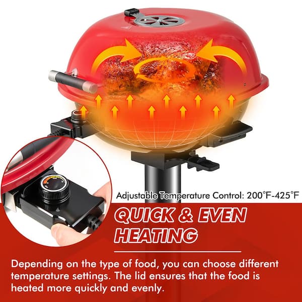 Homewell Electric BBQ Grill for Indoor & Outdoor Grilling with Warming Rack  - Portable Patio Grill 1600 Watts (Red)