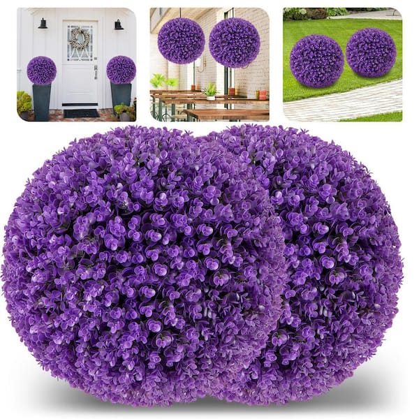 17.5 in. Purple Artificial Faux Eucalyptus Flower Decorative Balls with 7-Layers Leaves for In-Outdoor Decor