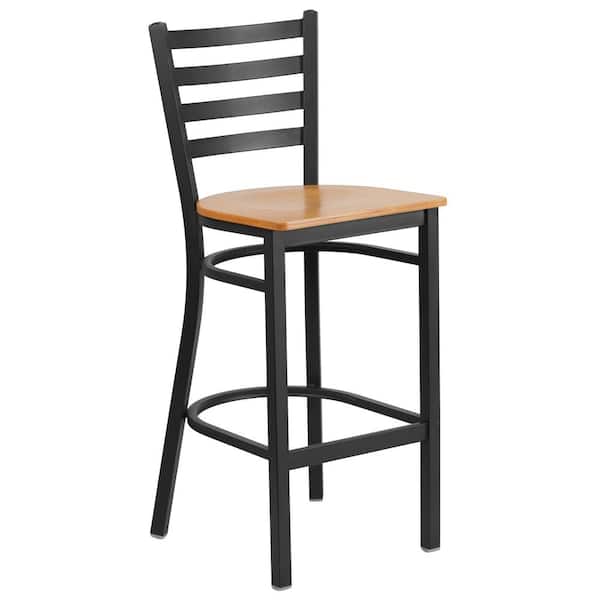 Flash Furniture 29 in. Black and Natural Metal Bar Stool