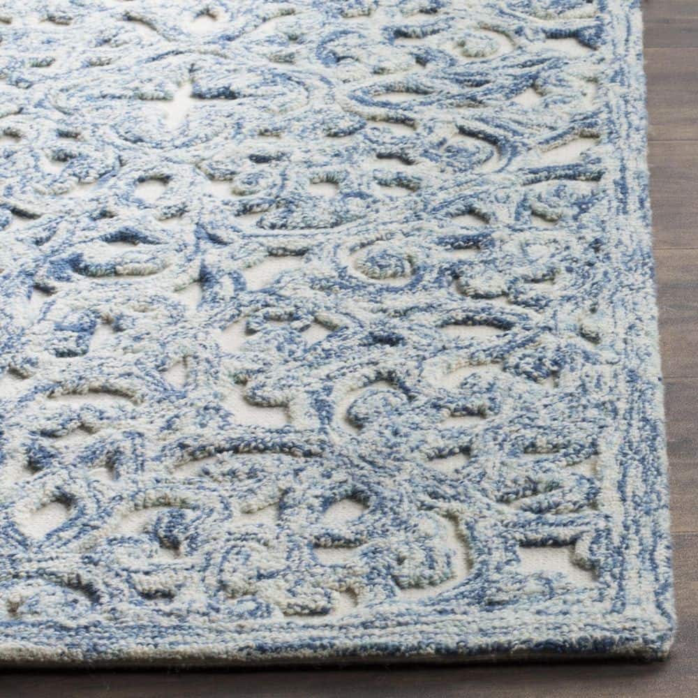 Handmade Abstract Tufted Wool Area Rug 9' x 12' in Blue