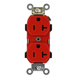 20 Amp Industrial Grade Heavy Duty Self Grounding Duplex Outlet, Red