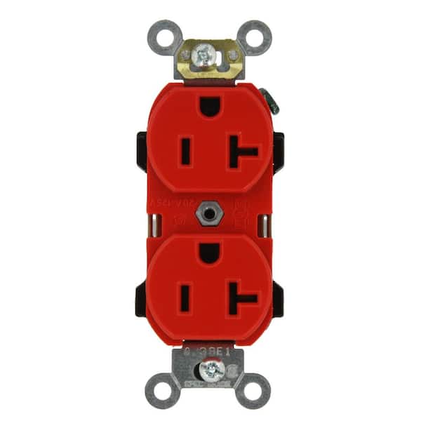 Leviton 20 Amp Industrial Grade Heavy Duty Self Grounding Duplex Outlet, Red