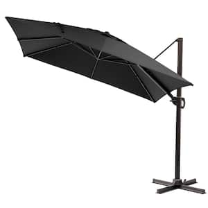 11 ft. x 11 ft. Outdoor Rectangular Heavy-Duty 360° Rotation Cantilever Patio Umbrella in Black