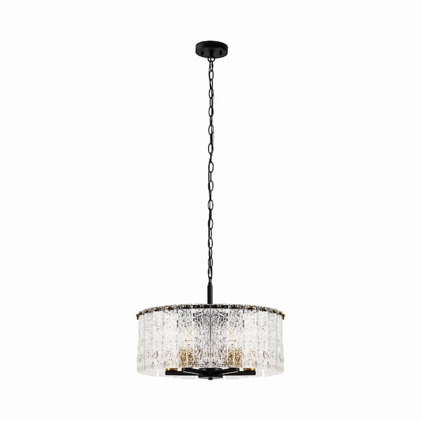 Briignite 5-Light Black and Gold Drum Pendant Chandelier Adjustable Height Lighting for Living Room and No Bulbs Included