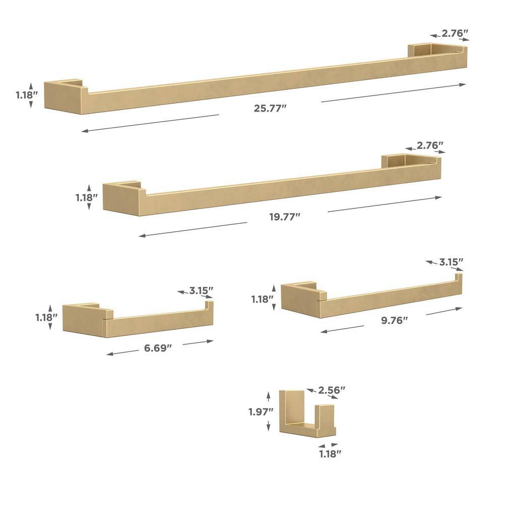 Beaufort Satin Gold 5-Piece Metal Bath Hardware Set