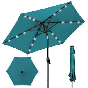 7.5 ft. Outdoor Market Solar Tilt Patio Umbrella LED Lights in Cerulean