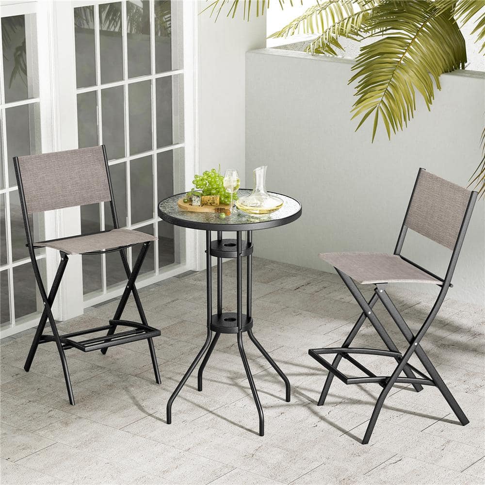 Costway Metal Folding Outdoor Bar Stool(2-Pack) in Coffee A1Q21134