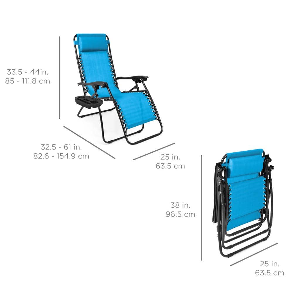 Light Blue Adjustable Steel Zero Gravity Reclining Lounge Chairs with Cup Holders